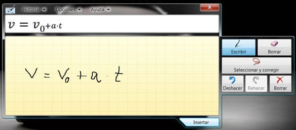 Panel de entrada matemática
