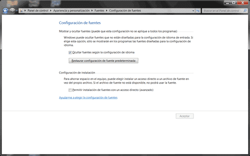 Configuración de fuentes