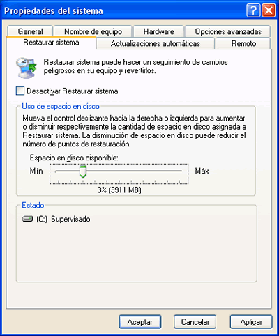 Restaurar sistema en Windows XP