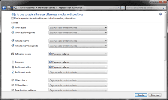 Deshabilitar la reproducción automática en Windows 7