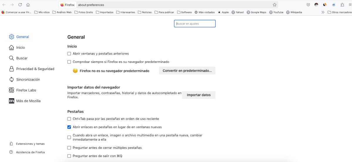 Ajustes en Firefox