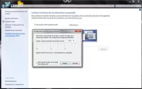 Tamaño del texto en Windows 7